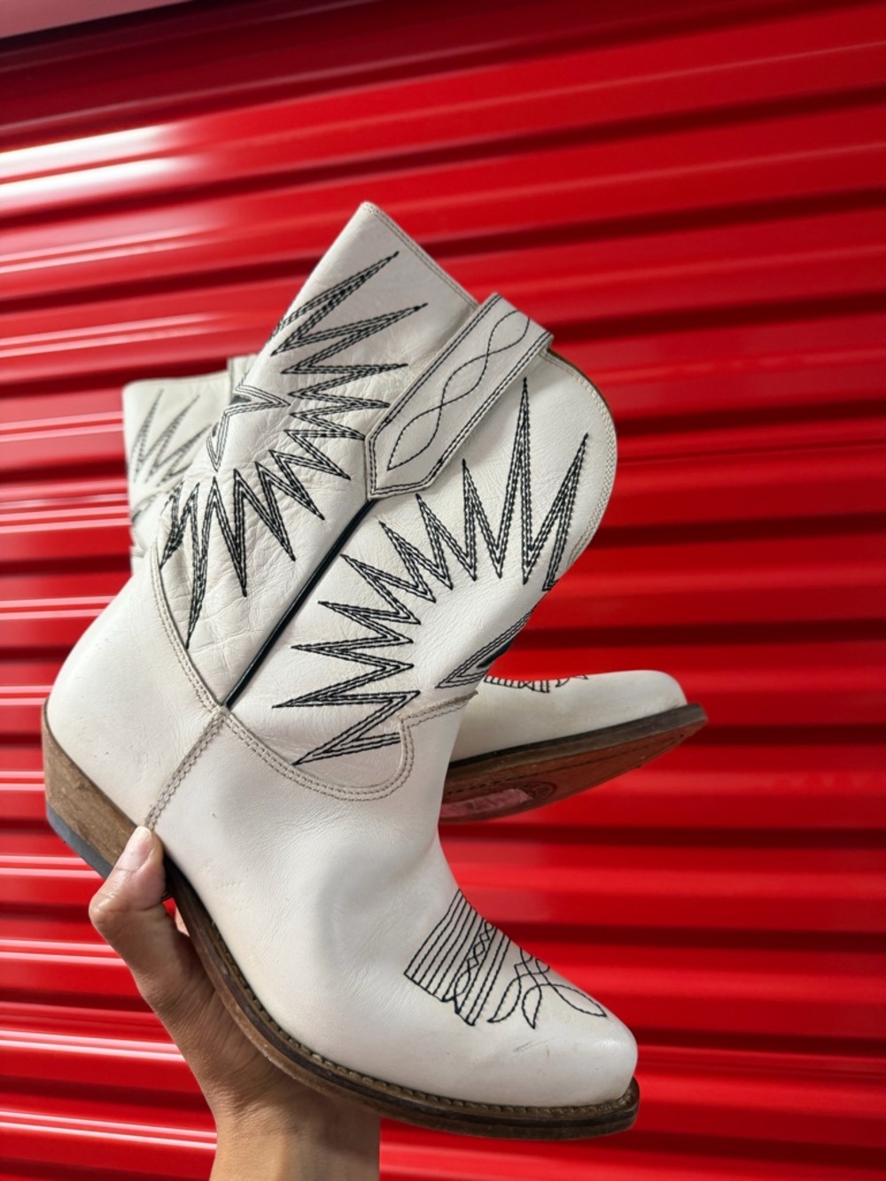 Golden Goose White Western Embroidered Leather Cowboy Boots